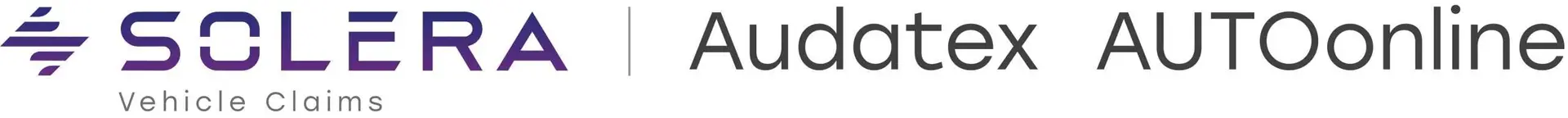 Das Logo von SOLERA mit dem Schriftzug „Vehicle Claims“ und den Logos der Marken Audatex und AUTOonline.